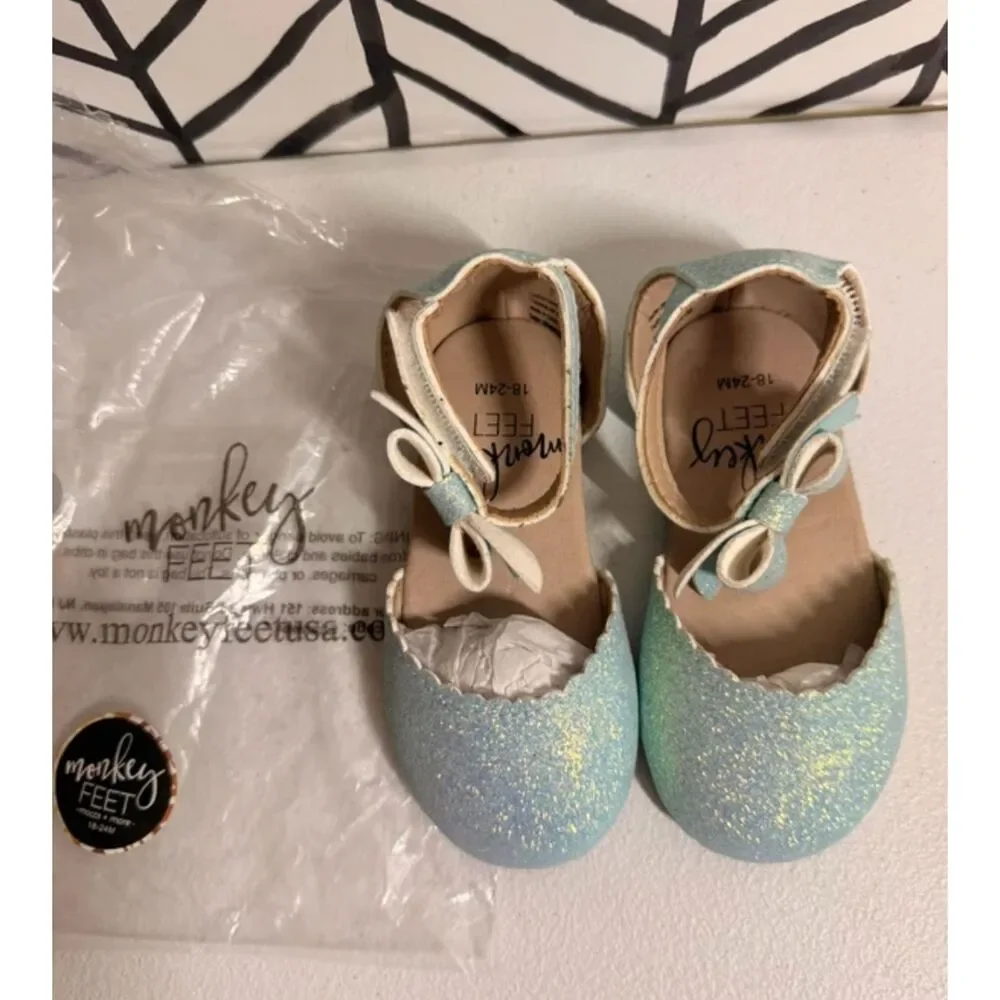 Monkey Feet Blue Sparkle Dress Shoes Toddler Girl 18-24m/9c 5018